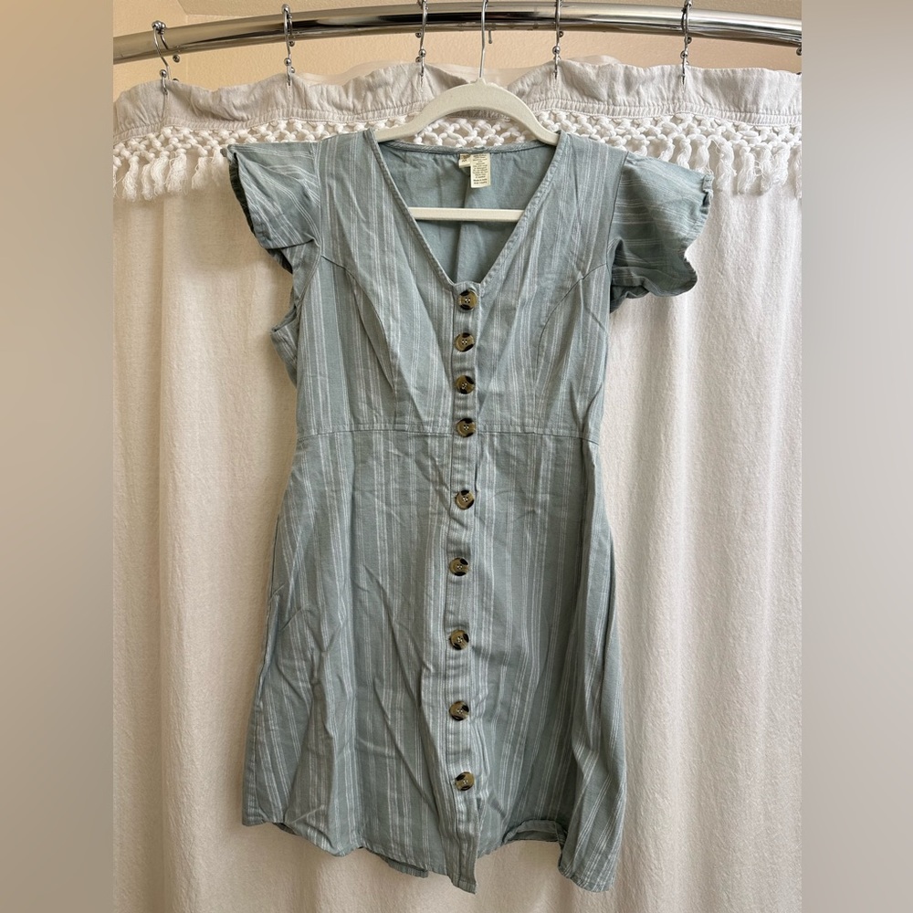 Mint green with white stripes button up dress by Japana